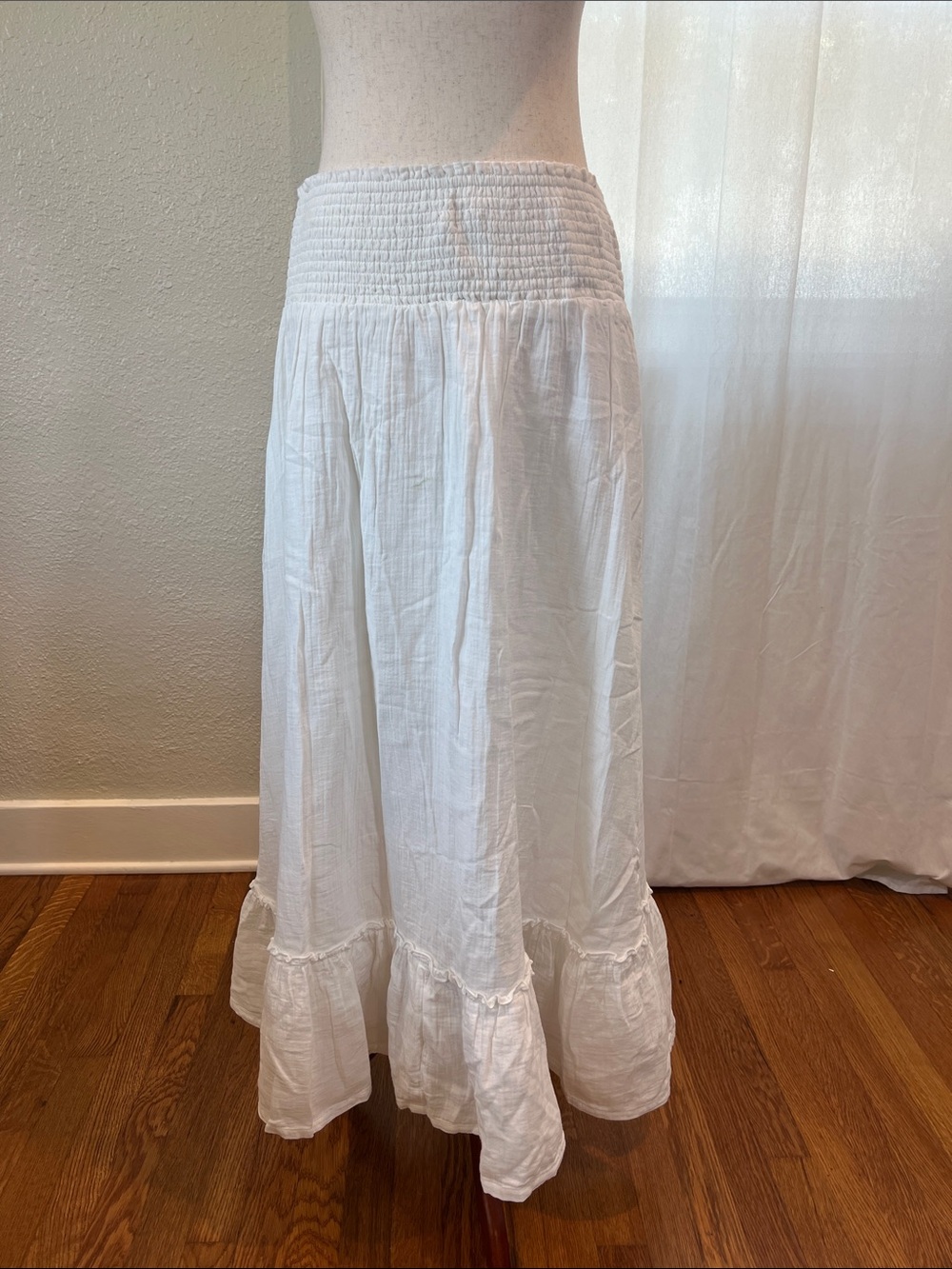 Quince White 100% Organic Cotton Gauze Smocked Waist Maxi Skirt. M. NWT
